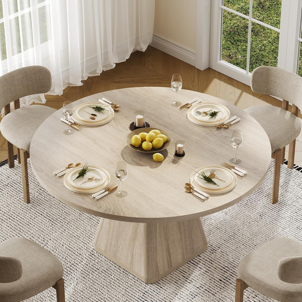 47-Inch Round Dining Table for 4-6 with Pedestal Base