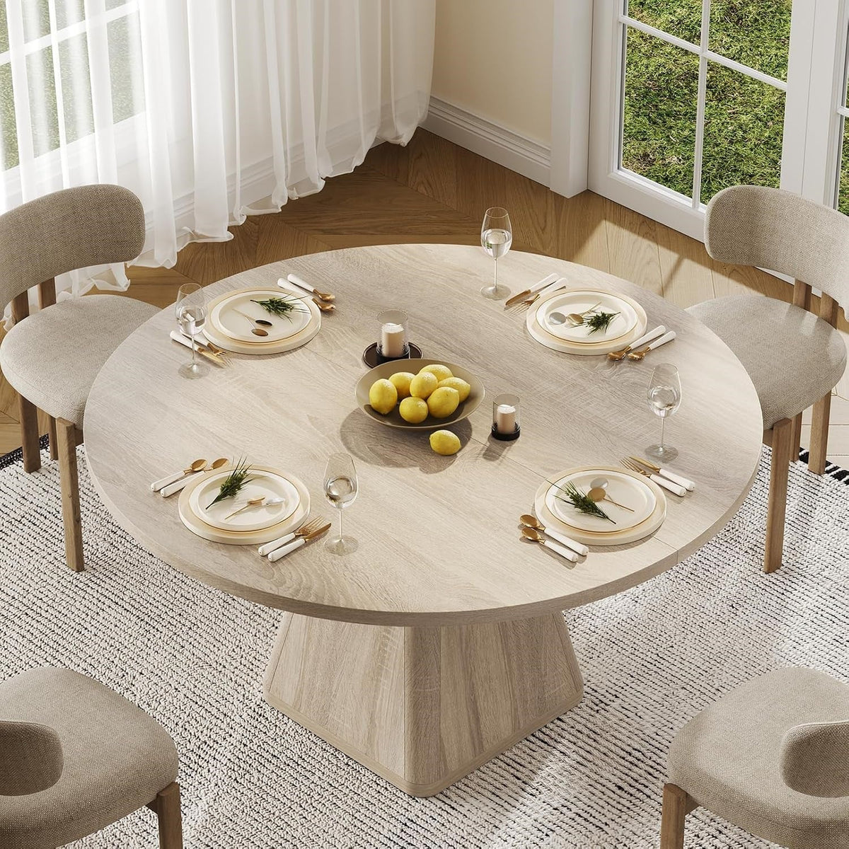 47-Inch Round Dining Table for 4-6 with Pedestal Base