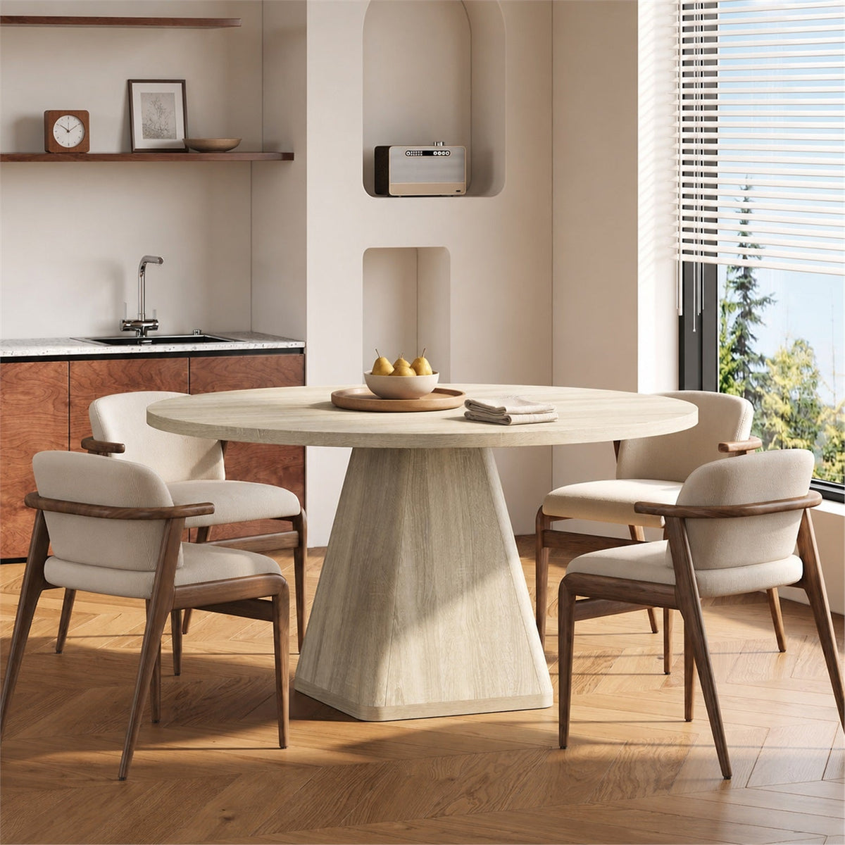 47-Inch Round Dining Table for 4-6 with Pedestal Base