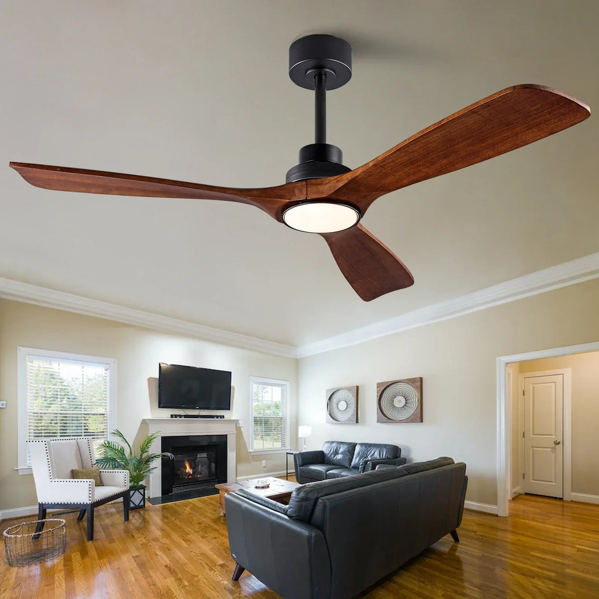 Wood Ceiling Fan with Lights and Remote, 42 52 60 Inch