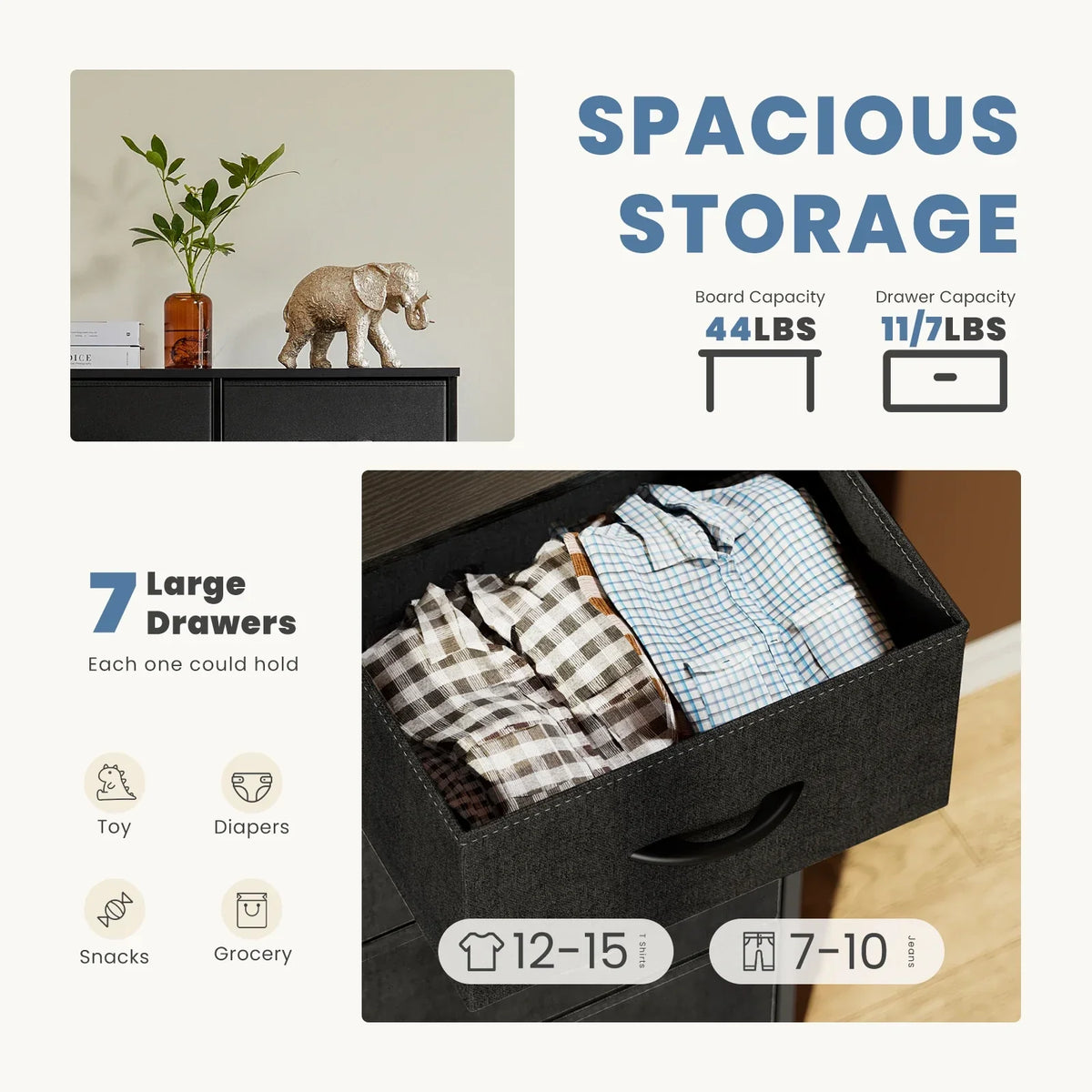 7-Drawer Fabric Dresser Storage Chest for Bedroom