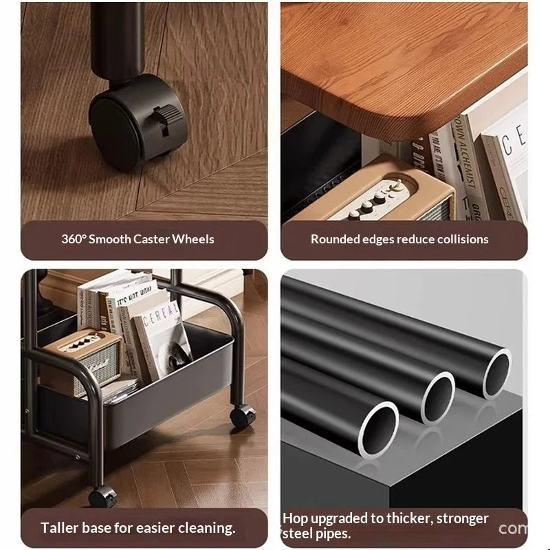 Two-Tier Rolling Nightstand with Drawer