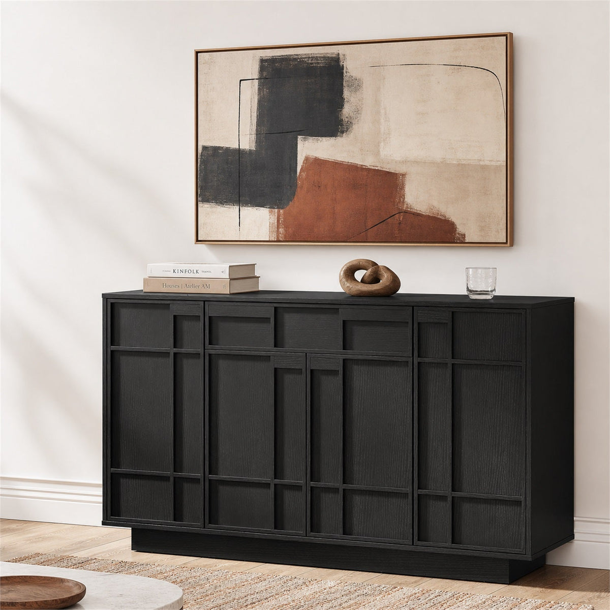 55-Inch Sideboard Buffet with Drawer and Built-In Lights