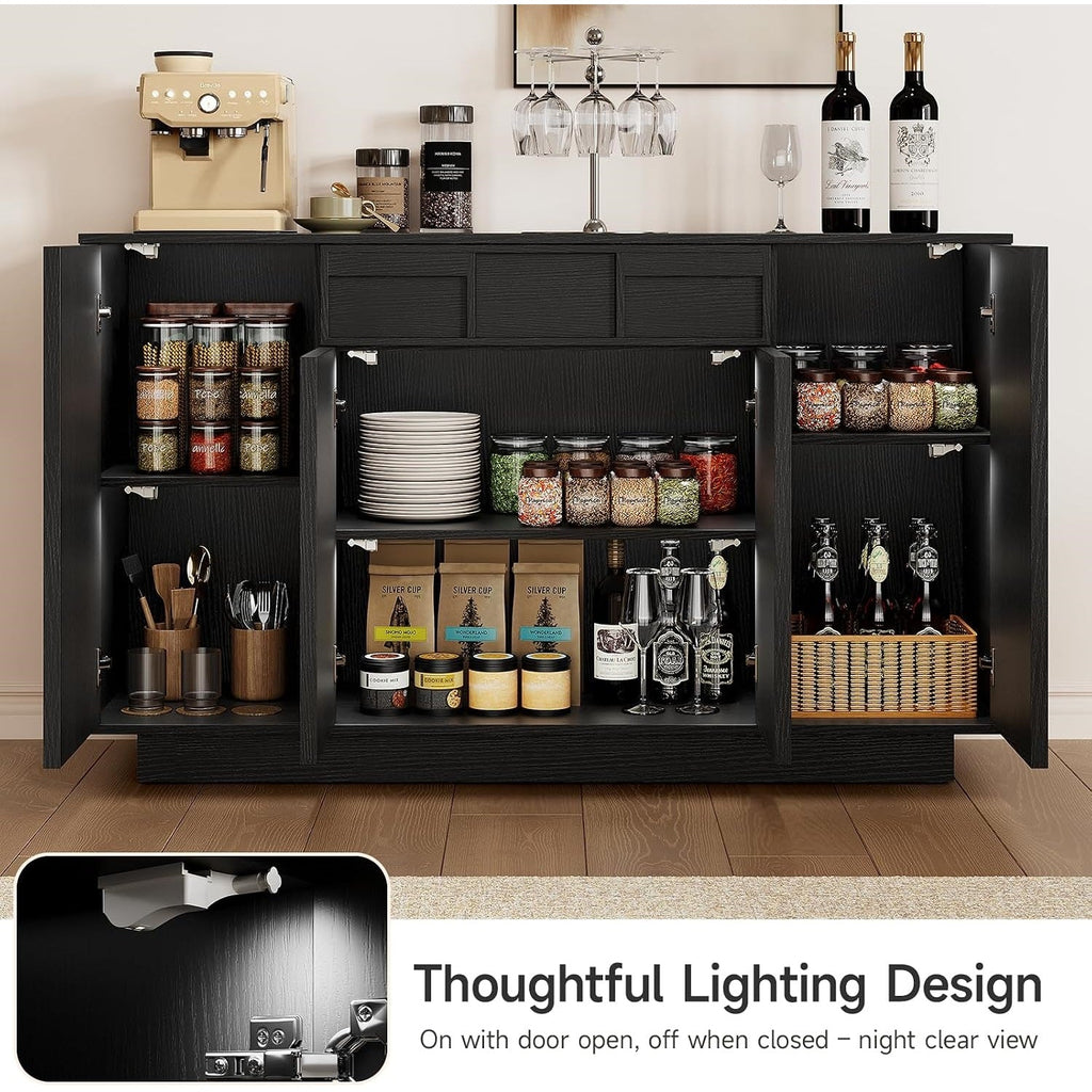 55-Inch Sideboard Buffet with Drawer and Built-In Lights