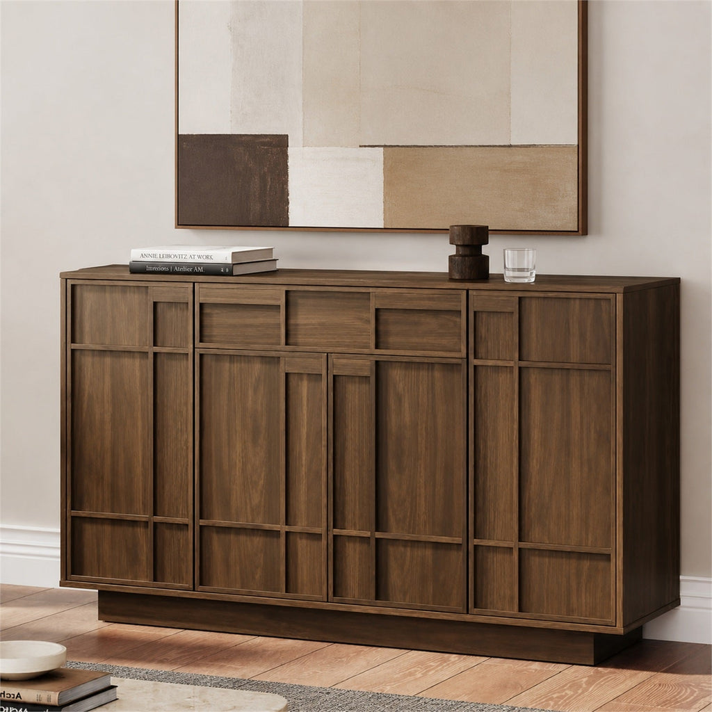 55-Inch Sideboard Buffet with Drawer and Built-In Lights