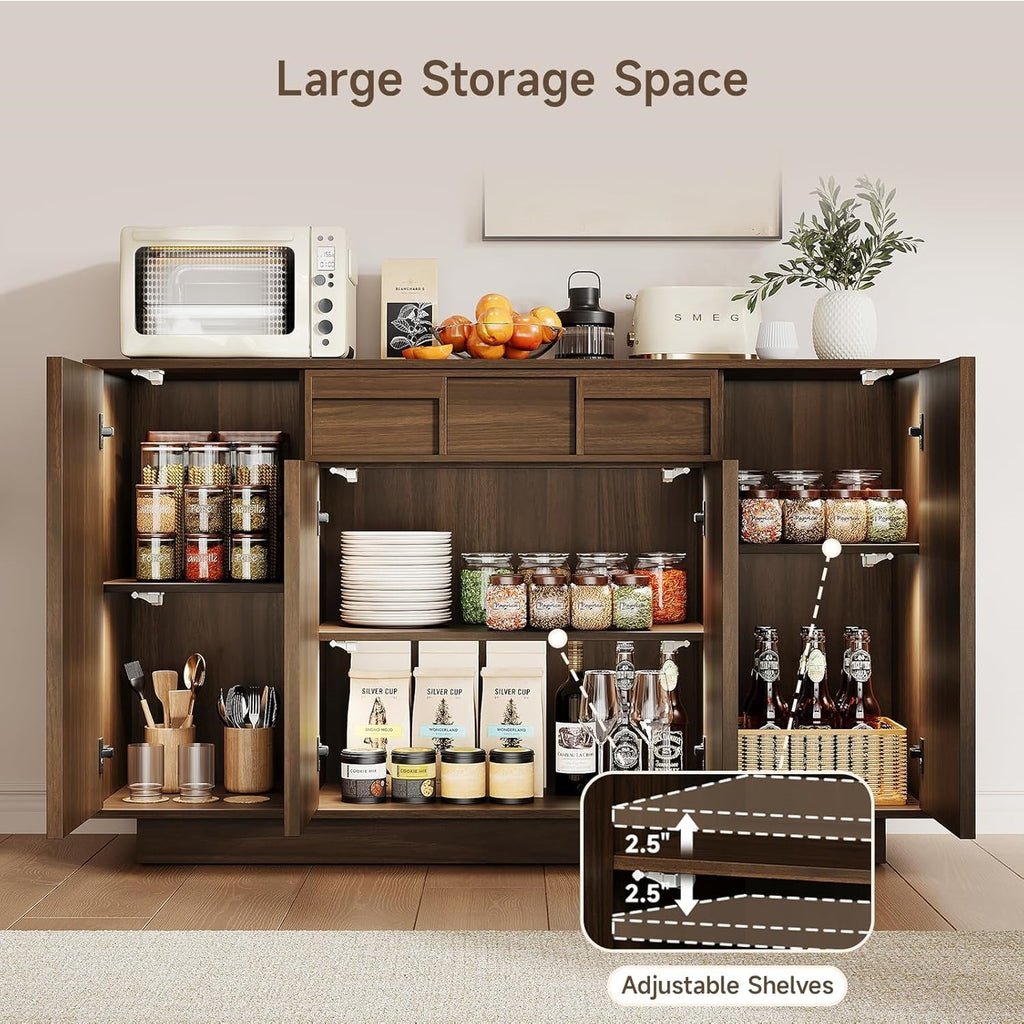 55-Inch Sideboard Buffet with Drawer and Built-In Lights
