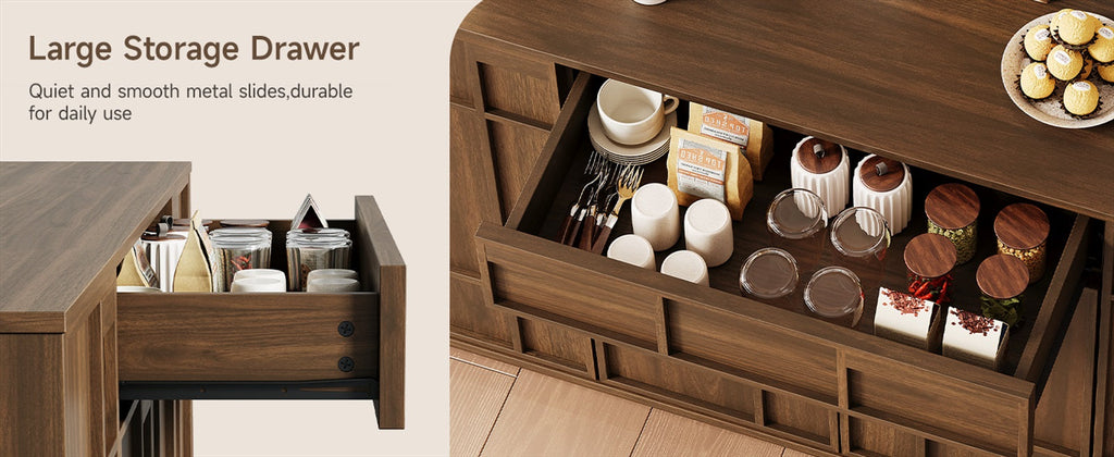 55-Inch Sideboard Buffet with Drawer and Built-In Lights