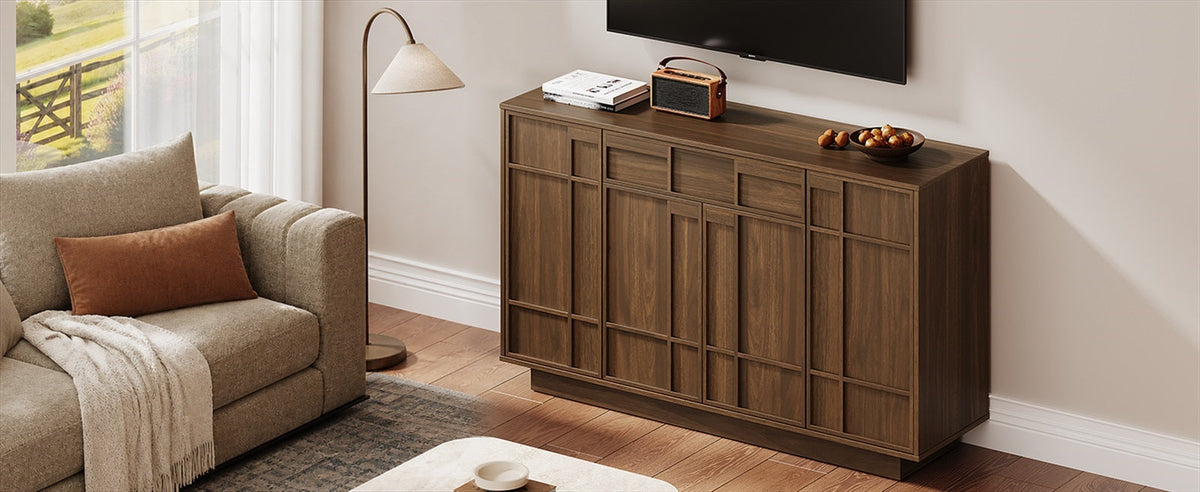 55-Inch Sideboard Buffet with Drawer and Built-In Lights