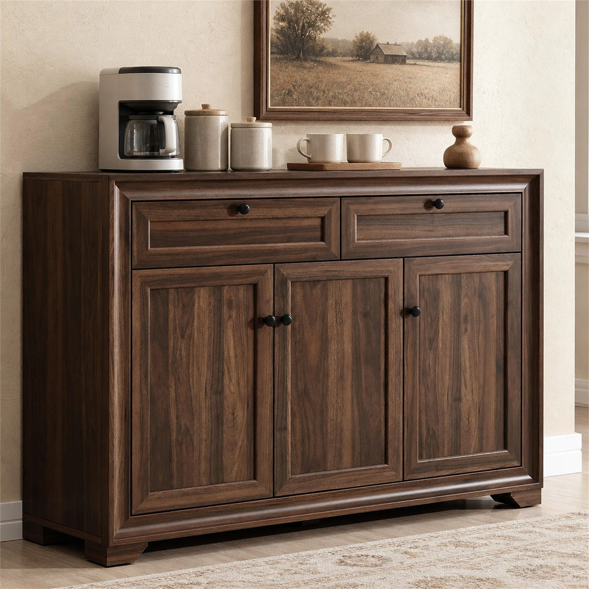 48 Inch Farmhouse Buffet Cabinet with Drawers and Doors