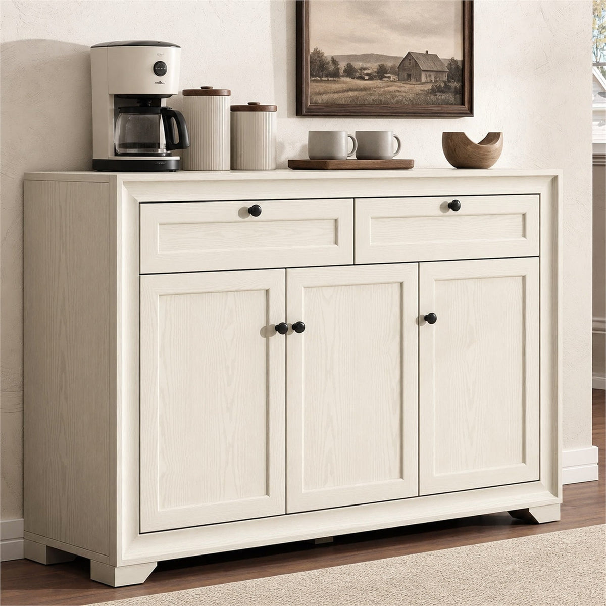48 Inch Farmhouse Buffet Cabinet with Drawers and Doors