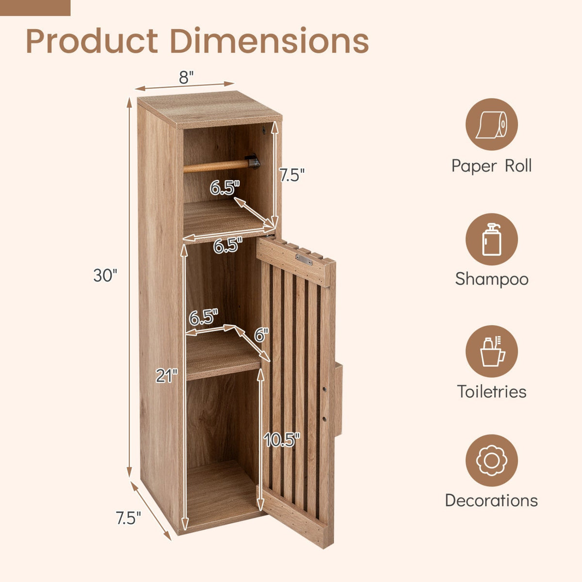 Slim Freestanding Bathroom Cabinet with Door