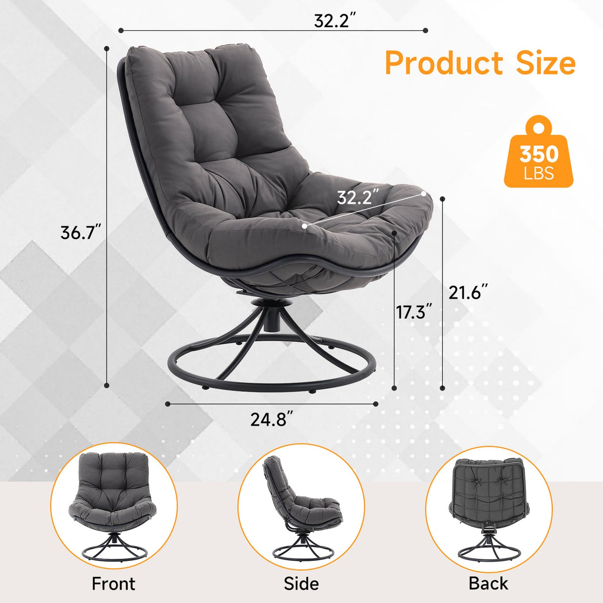 360 Degree Swivel Accent Chair with Tufted Cushion