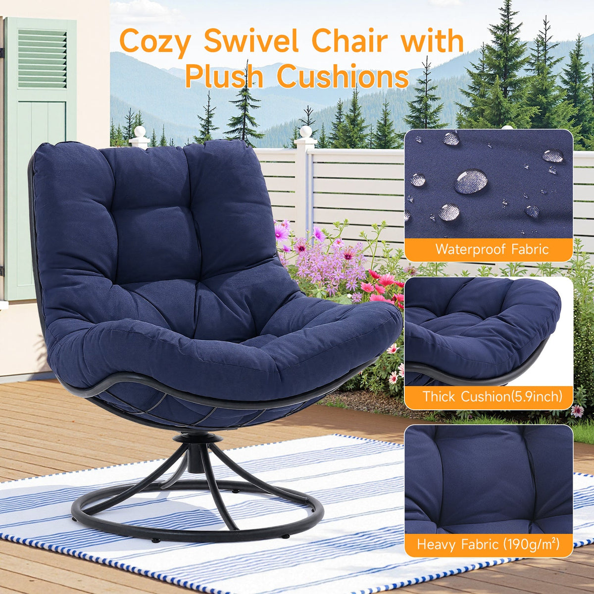 360 Degree Swivel Accent Chair with Tufted Cushion