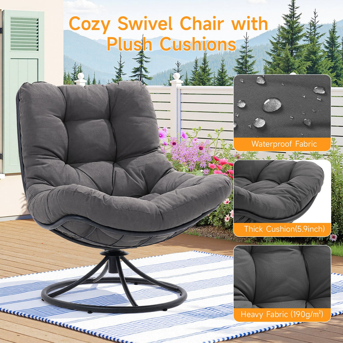 360 Degree Swivel Accent Chair with Tufted Cushion