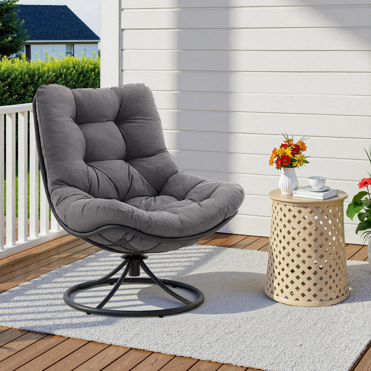 360 Degree Swivel Accent Chair with Tufted Cushion