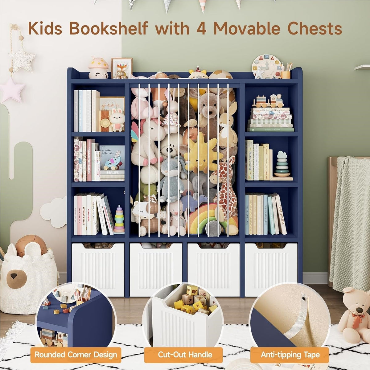 3-in-1 Kids Toy Chest and Storage Bookshelf