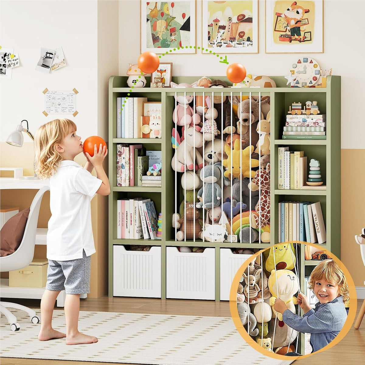 3-in-1 Kids Toy Chest and Storage Bookshelf
