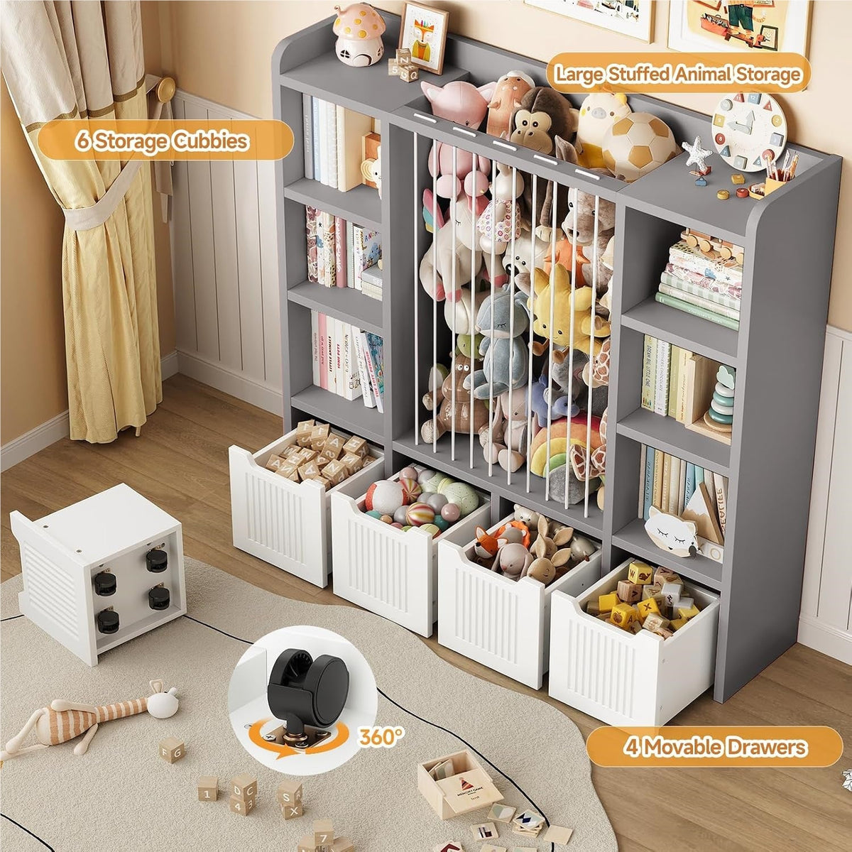 3-in-1 Kids Toy Chest and Storage Bookshelf