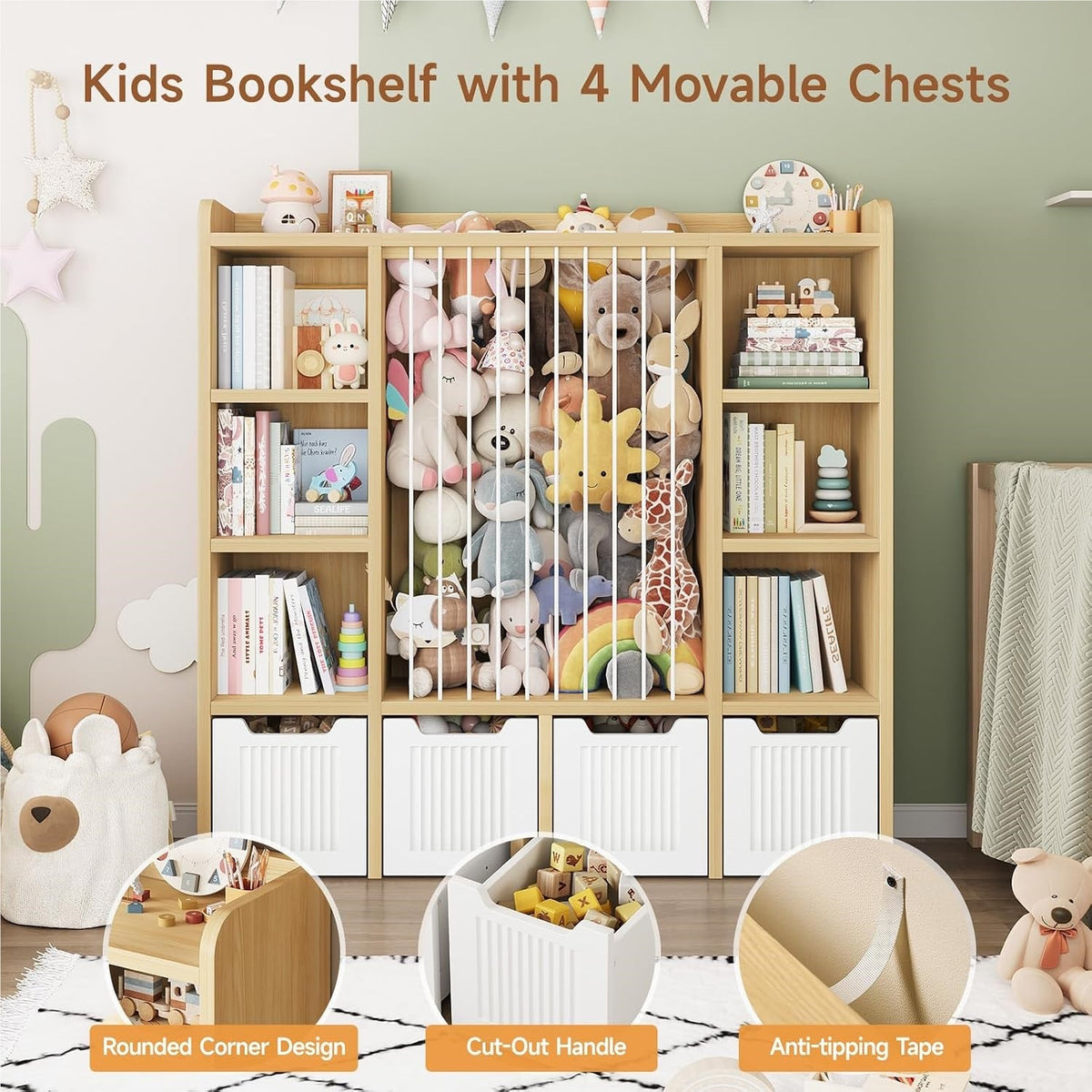 3-in-1 Kids Toy Chest and Storage Bookshelf