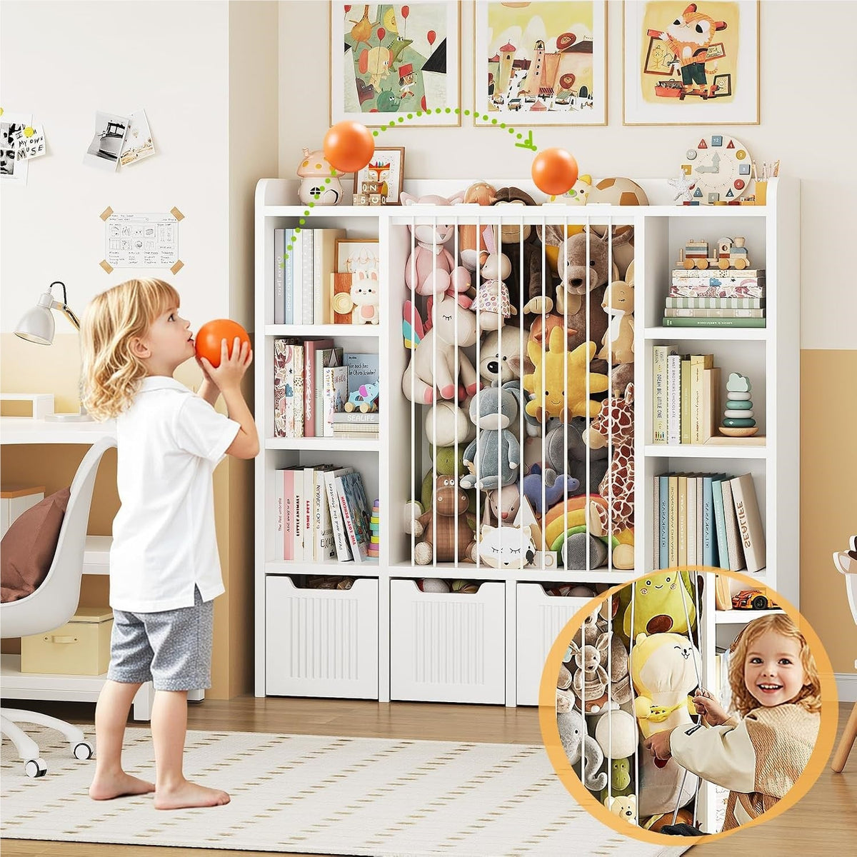 3-in-1 Kids Toy Chest and Storage Bookshelf