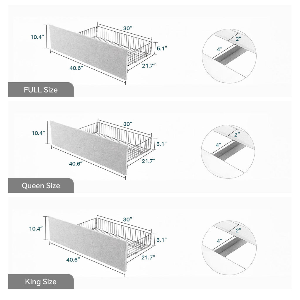 Upholstered Bed Frame with 4 Drawers and Headboard