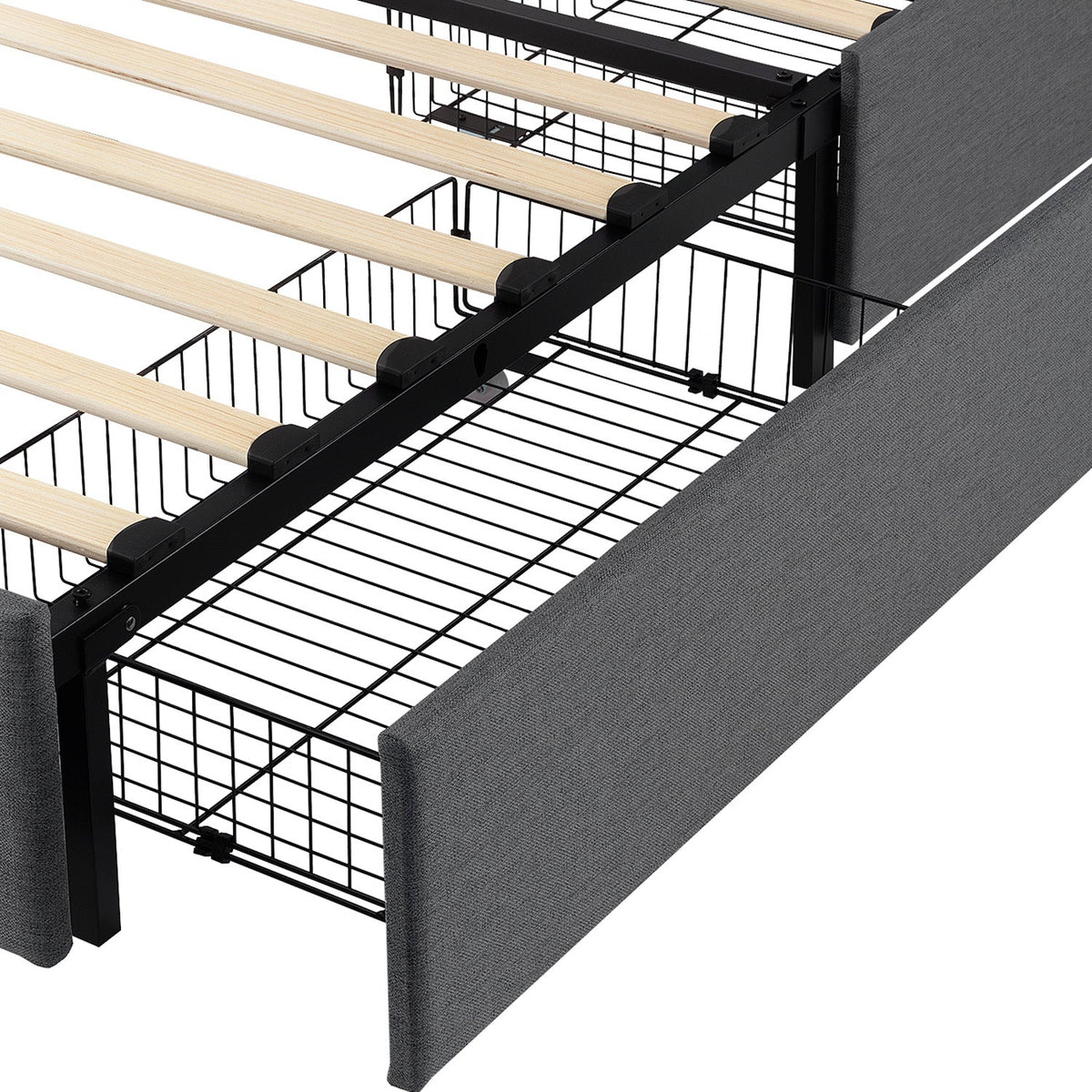Upholstered Bed Frame with 4 Drawers and Headboard