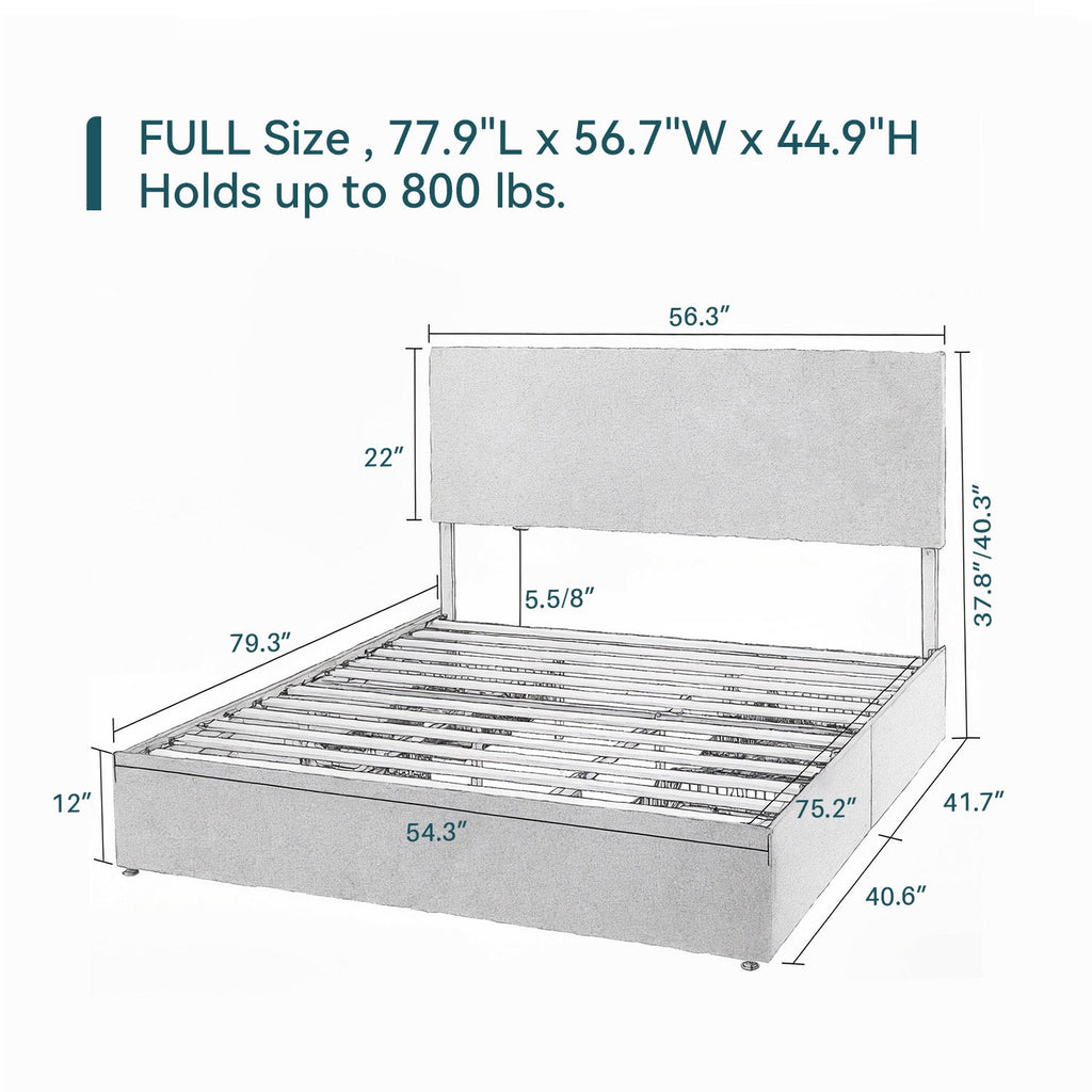 Upholstered Bed Frame with 4 Drawers and Headboard