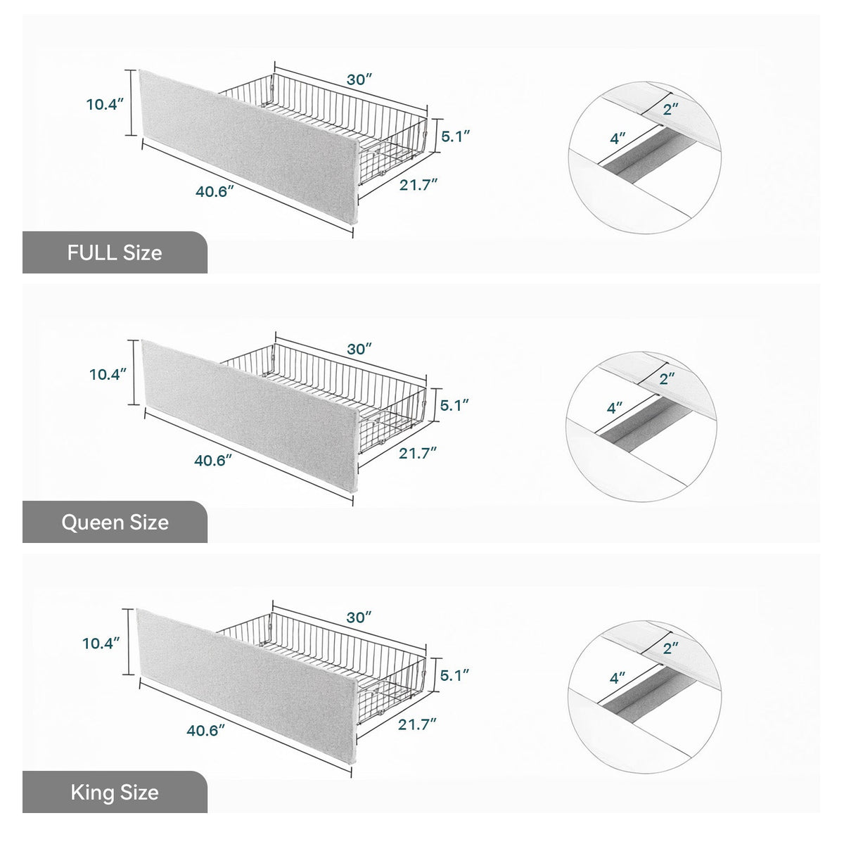 Upholstered Bed Frame with 4 Drawers and Headboard