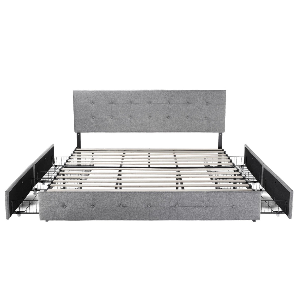 Upholstered Bed Frame with 4 Drawers and Headboard