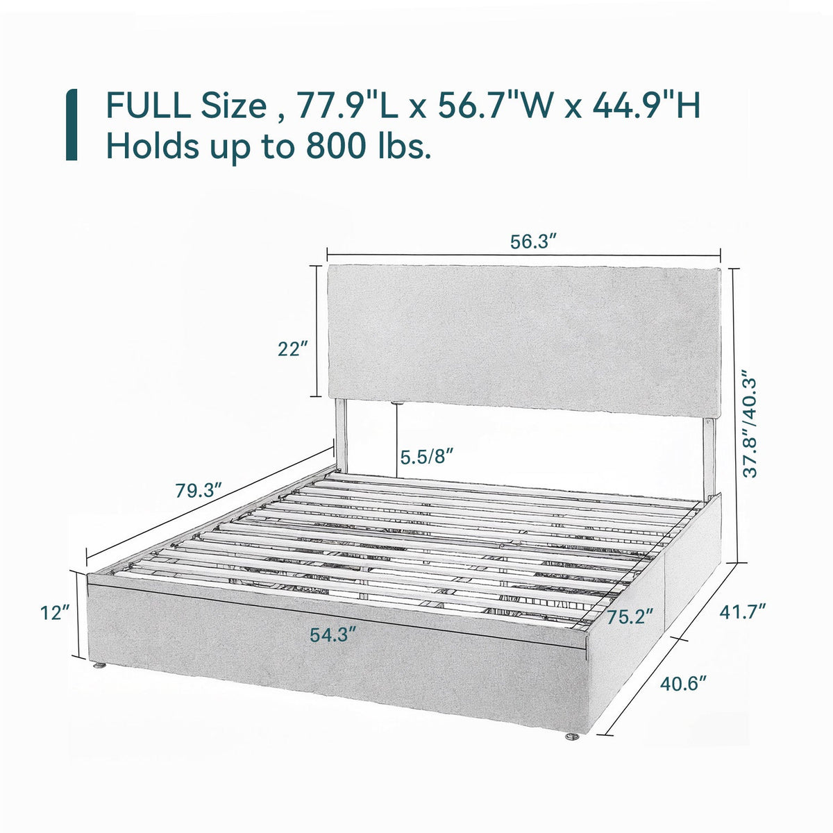 Upholstered Bed Frame with 4 Drawers and Headboard