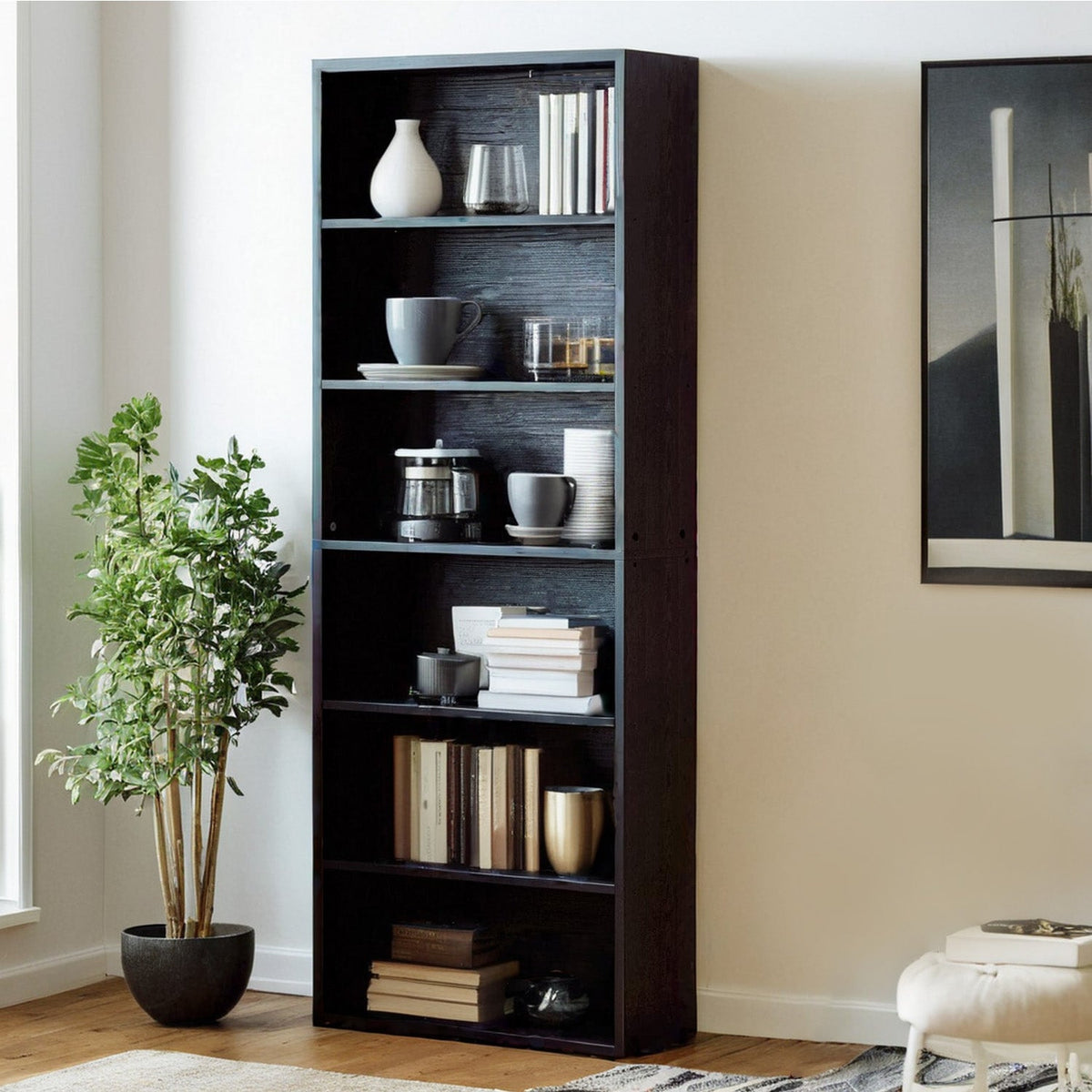 70 Inch Industrial 6-Shelf Floor Standing Bookshelf