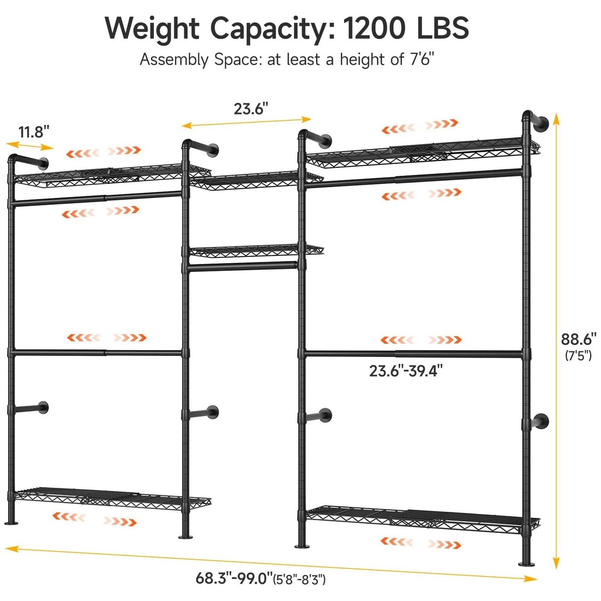 Industrial Pipe Wall-Mounted Clothes Rack System