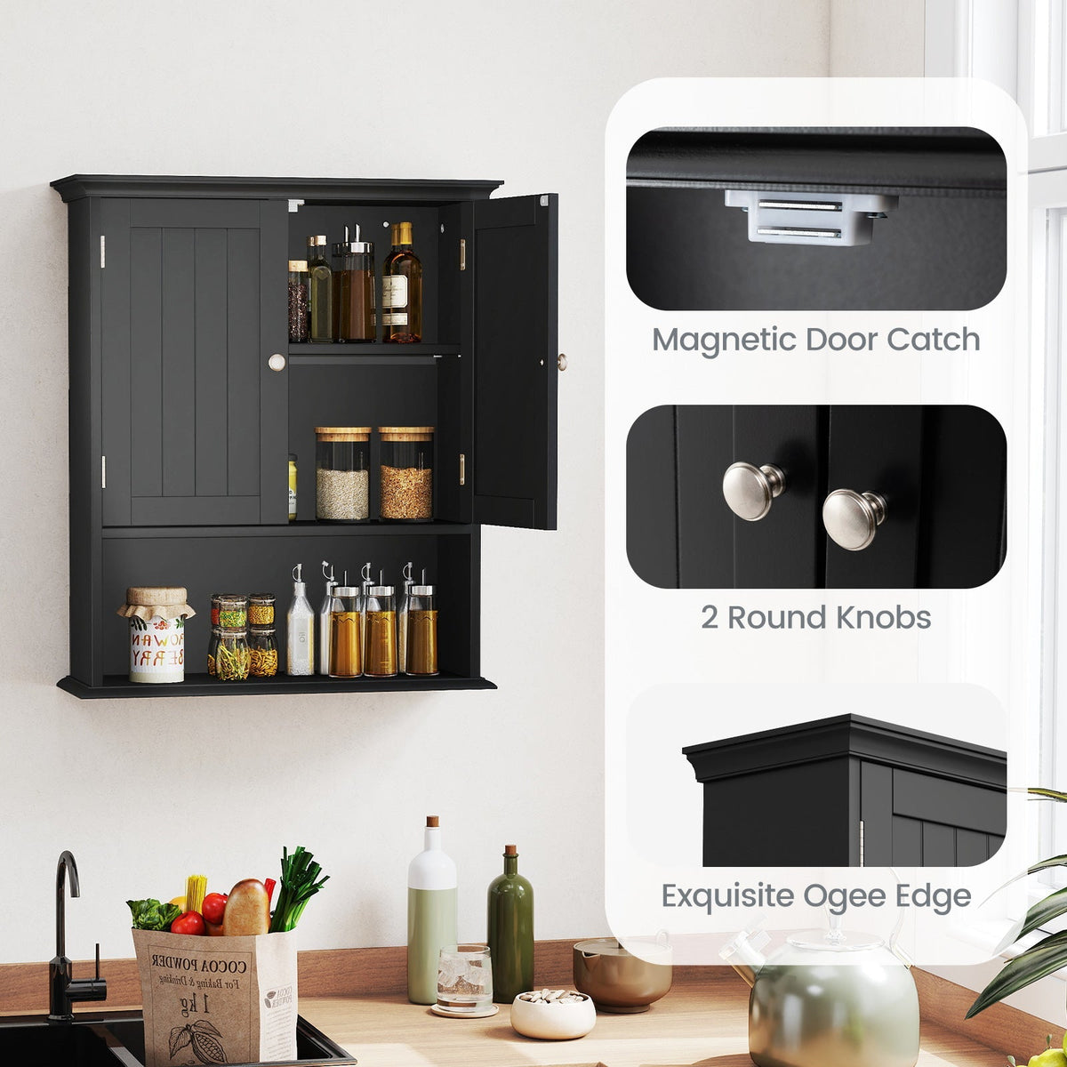 Wall-Mount Bathroom Cabinet with Doors and Shelves