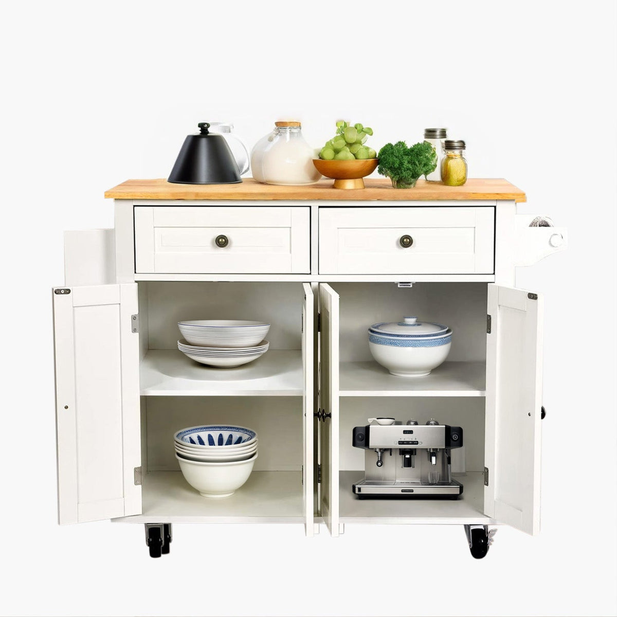 43.3 Inch Wide Rolling Kitchen Island with Wood Top