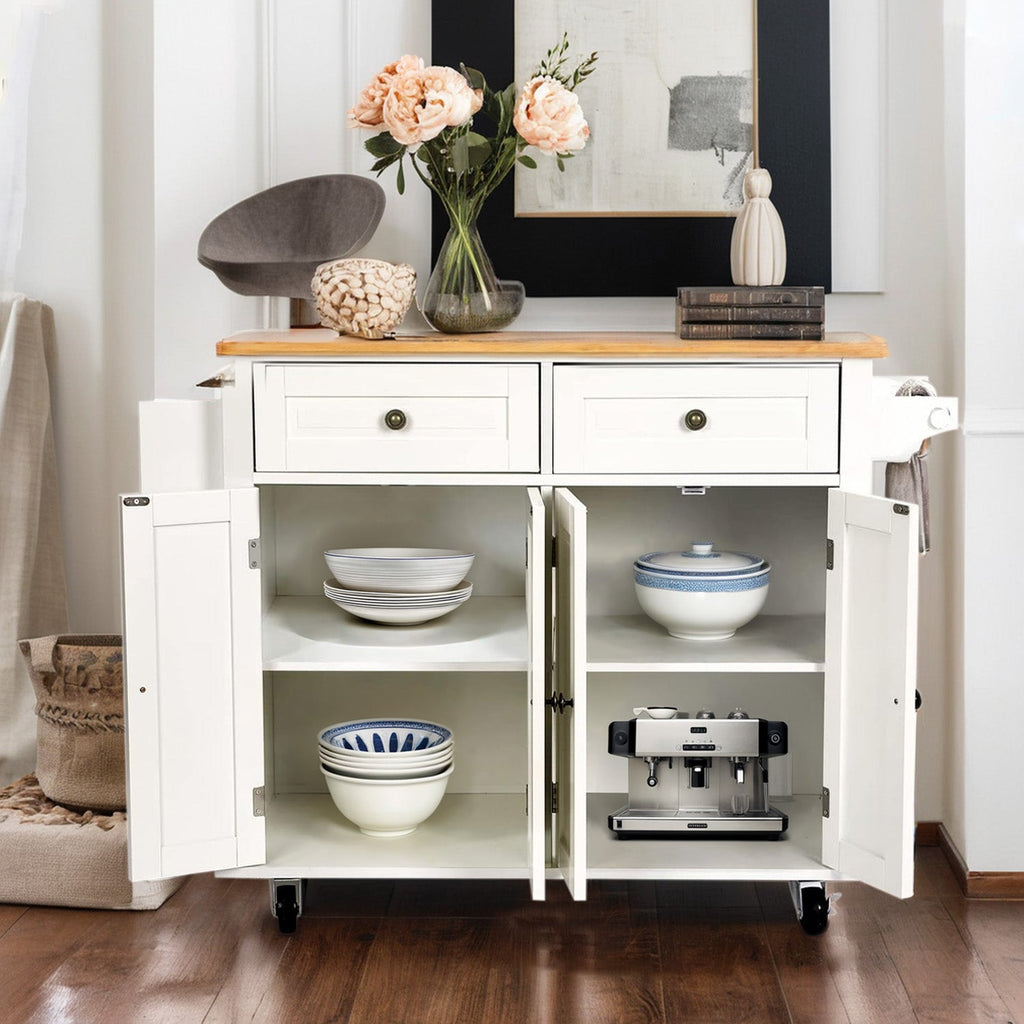 43.3 Inch Wide Rolling Kitchen Island with Wood Top