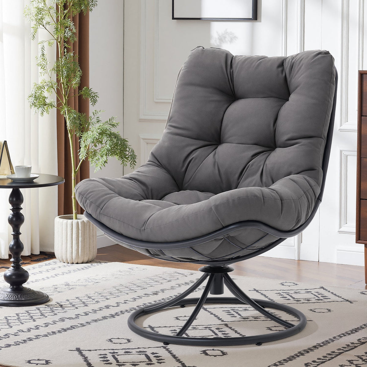 360 Degree Swivel Accent Chair with Tufted Cushion