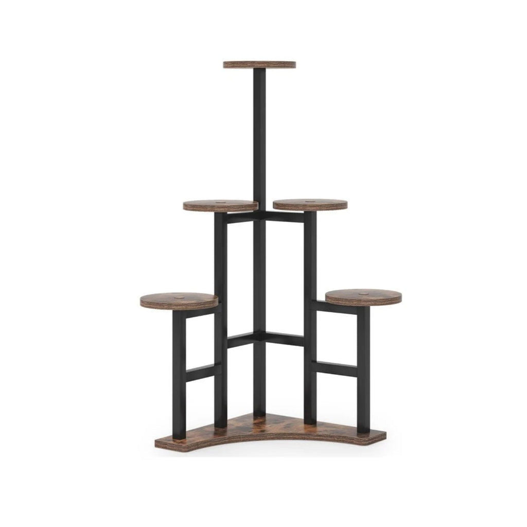 6-Tier Corner Plant Shelf with Frame, Rustic Brown