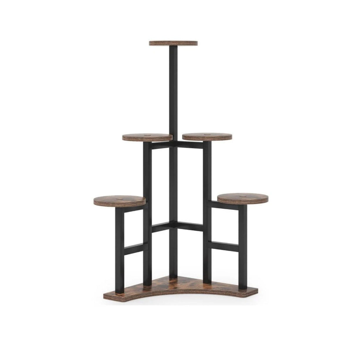 6-Tier Corner Plant Shelf with Frame, Rustic Brown