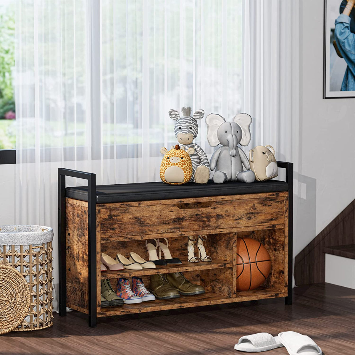 Shoe Storage Bench with 2-Tier Rack and Storage Box