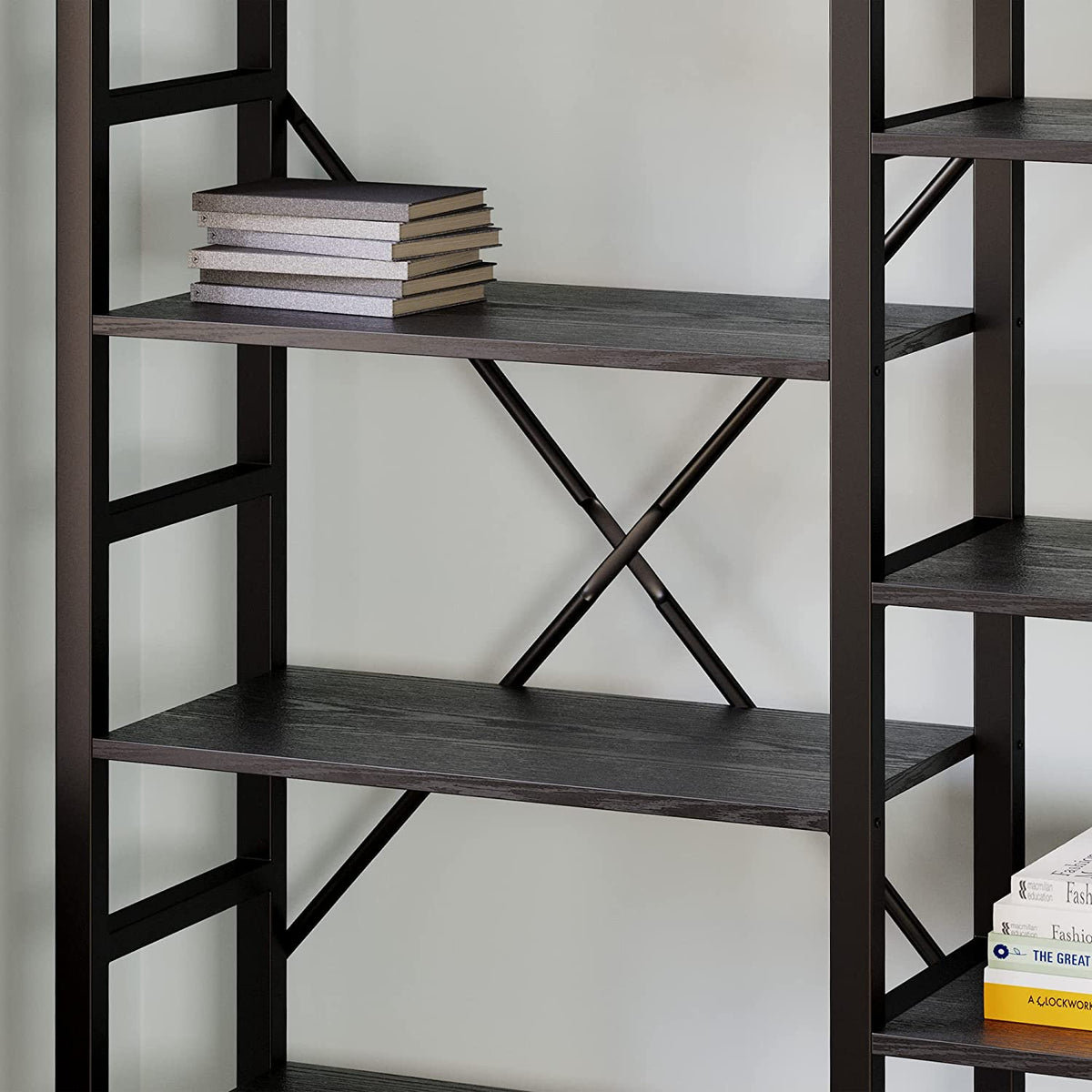 Triple Wide 6-Tier Industrial Bookshelf with Metal Frame
