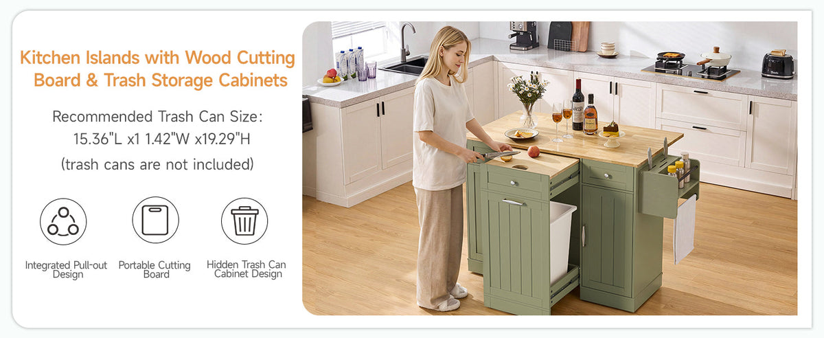 61 Inch Rolling Kitchen Island with Cutting Board