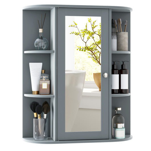 Bathroom Wall Cabinet with Mirror and Single Door, Gray