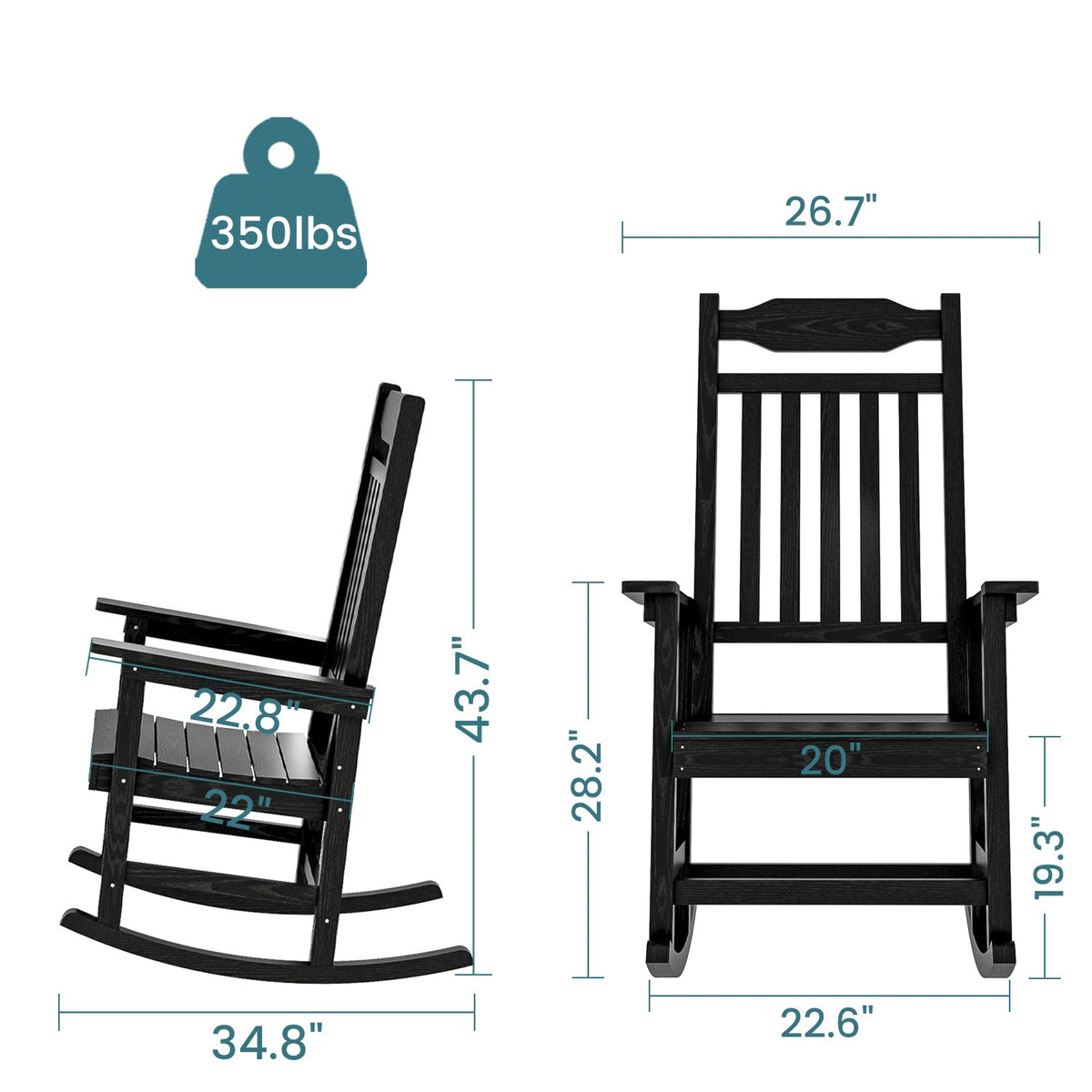 HDPS Outdoor Rocking Chair, Up to 350 lbs