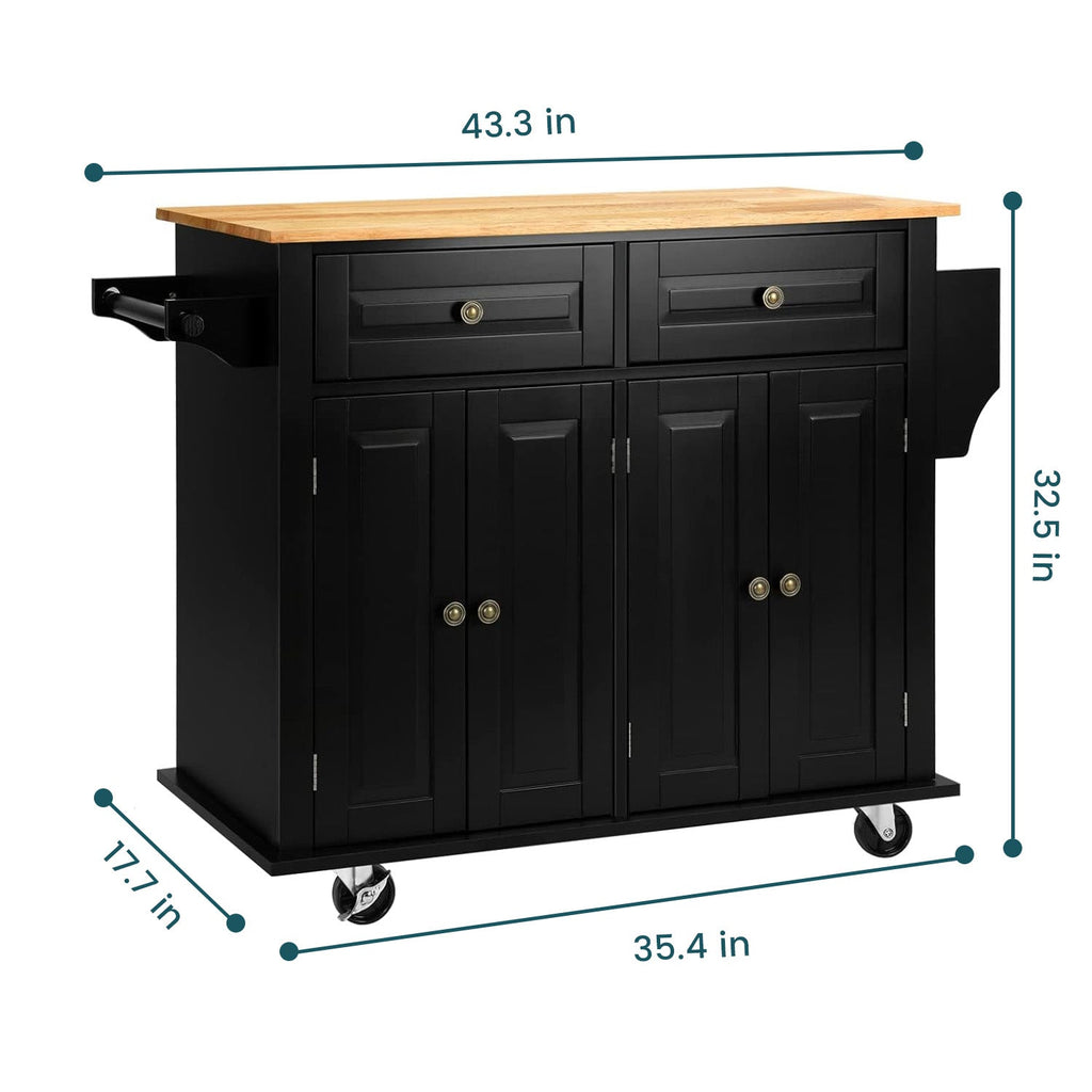 43.3 Inch Wide Rolling Kitchen Island with Wood Top