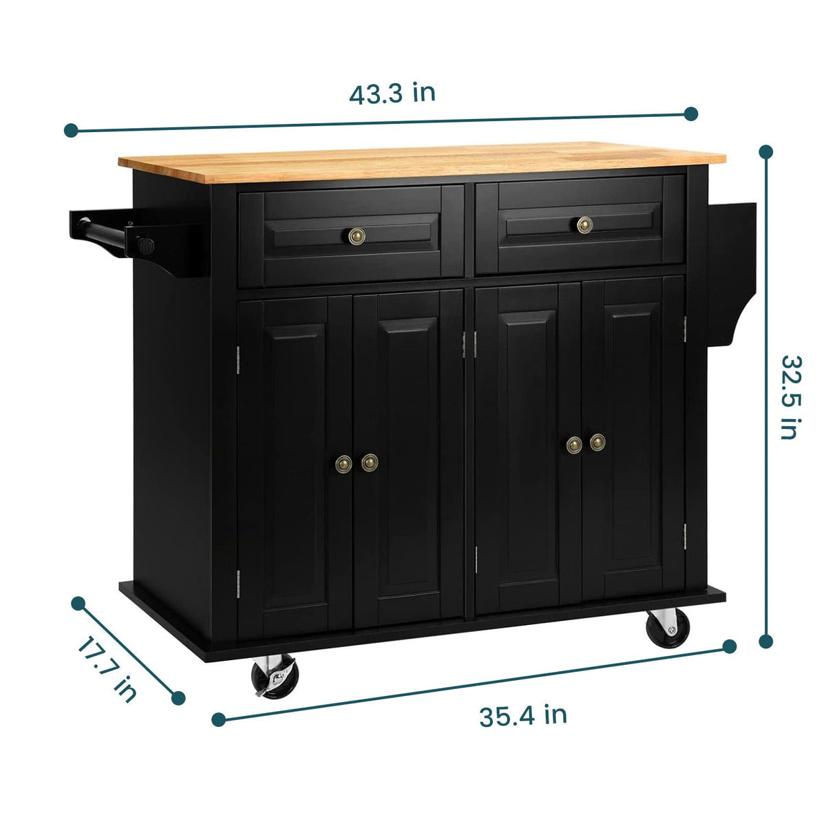 43.3 Inch Wide Rolling Kitchen Island with Wood Top