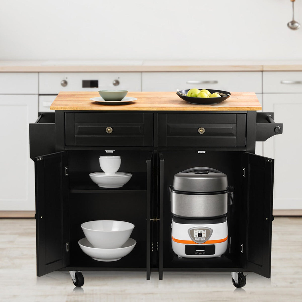 43.3 Inch Wide Rolling Kitchen Island with Wood Top