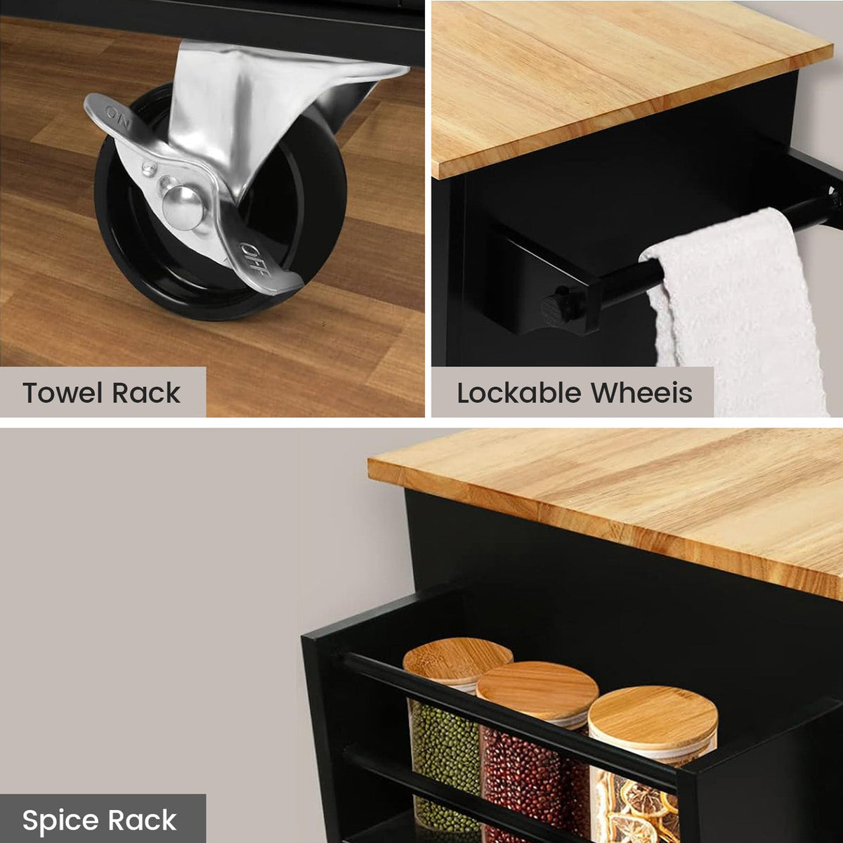 43.3 Inch Wide Rolling Kitchen Island with Wood Top