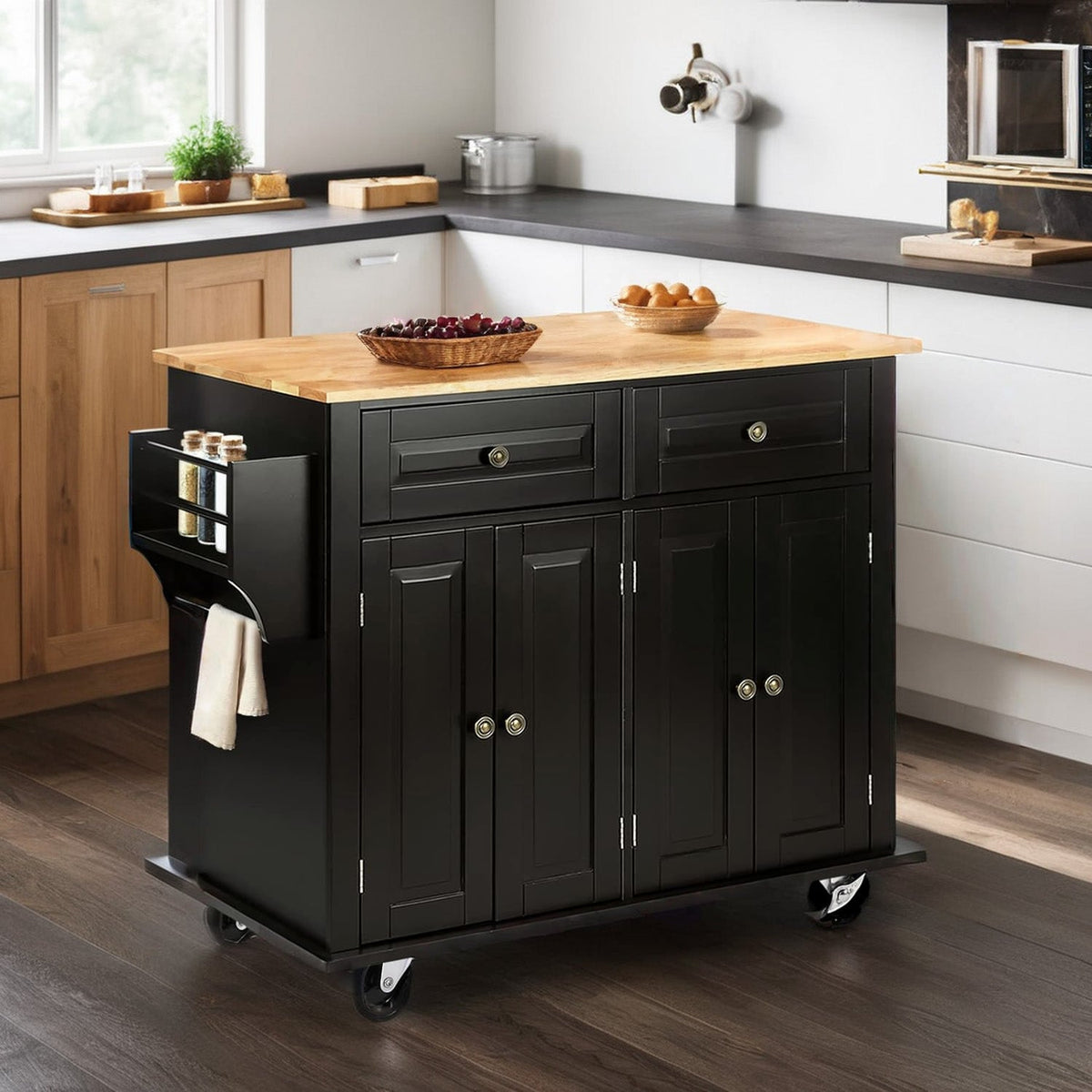 43.3 Inch Wide Rolling Kitchen Island with Wood Top