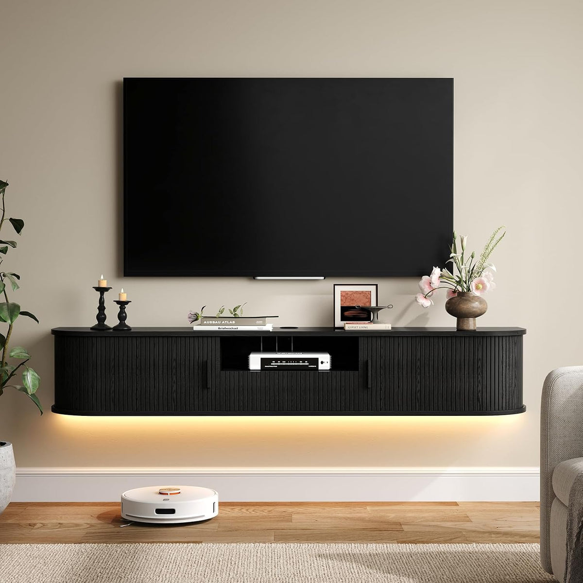 70 Inch Floating TV Stand with LED Lights and Drawer