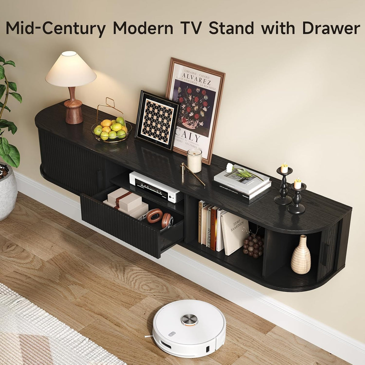70 Inch Floating TV Stand with LED Lights and Drawer